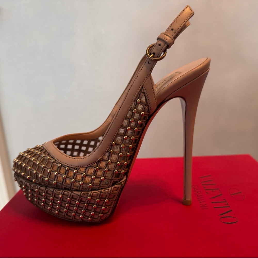 Valentino Beige Studded Slingback Heels